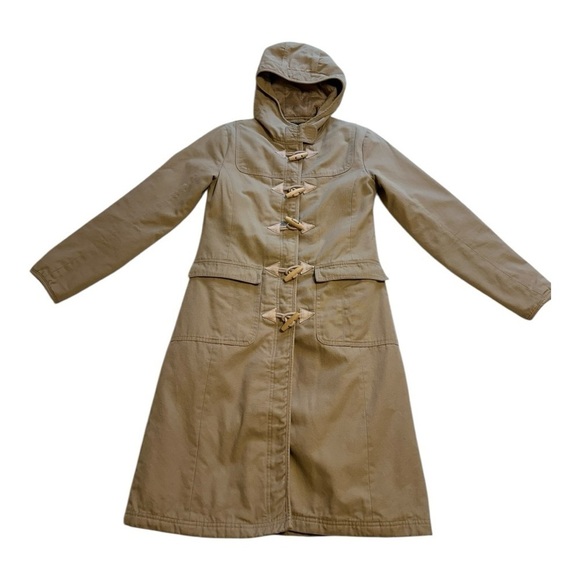 Cotton Duffle Coat With Toggle Buttons Long Length Quilted With Hood Size 8 - Picture 3 of 13